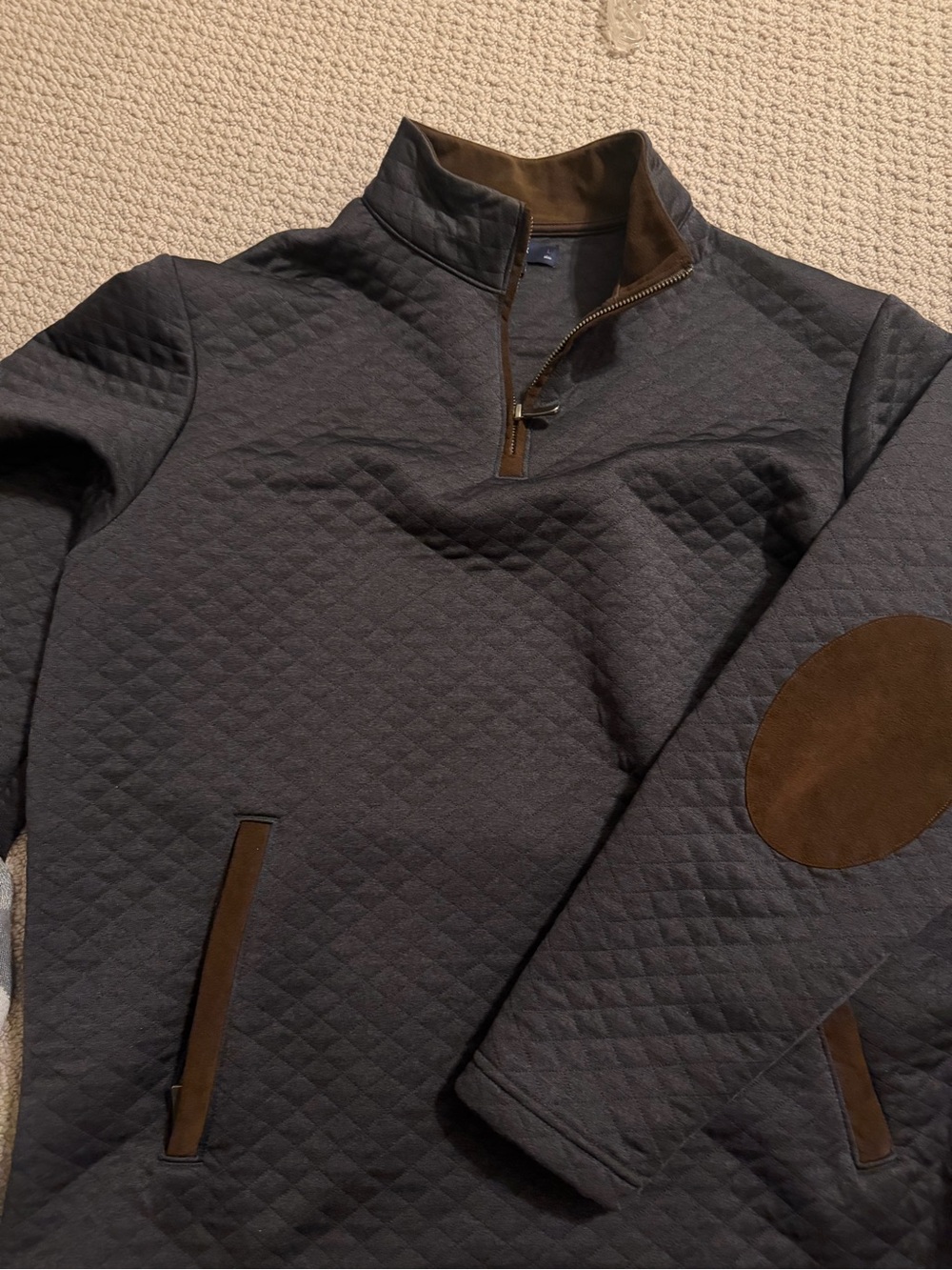 Daniel Cremieux Quilted Half-Zip Pullover with Elbow Patch - Charcoal